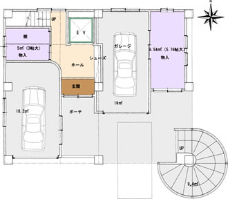 フロアー3の家 鉄骨造3階建タイプ 1F プラン例