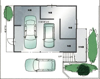 フロアー3の家 木造3階建タイプ 1F プラン例