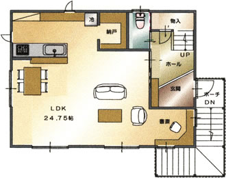 フロアー3の家 木造3階建タイプ 2F プラン例